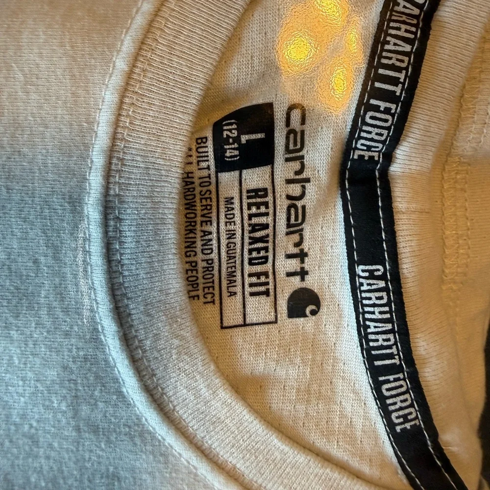 Carhartt Force Boys Large 12-14 Relaxed Fit Pocket Tee Shirt Cream Ivory